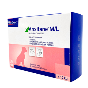 Virbac Anxitane M/L Suplemento Natural Antiestrés para Perro, 30 Tabletas