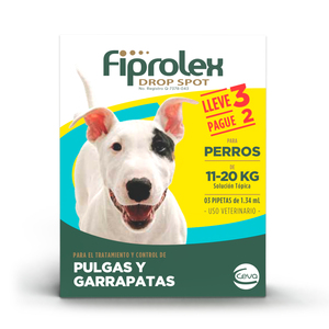 Fiprolex Pipeta Antiparasitaria para Perro Presentación con 3 Piezas,  11 a 20 kg