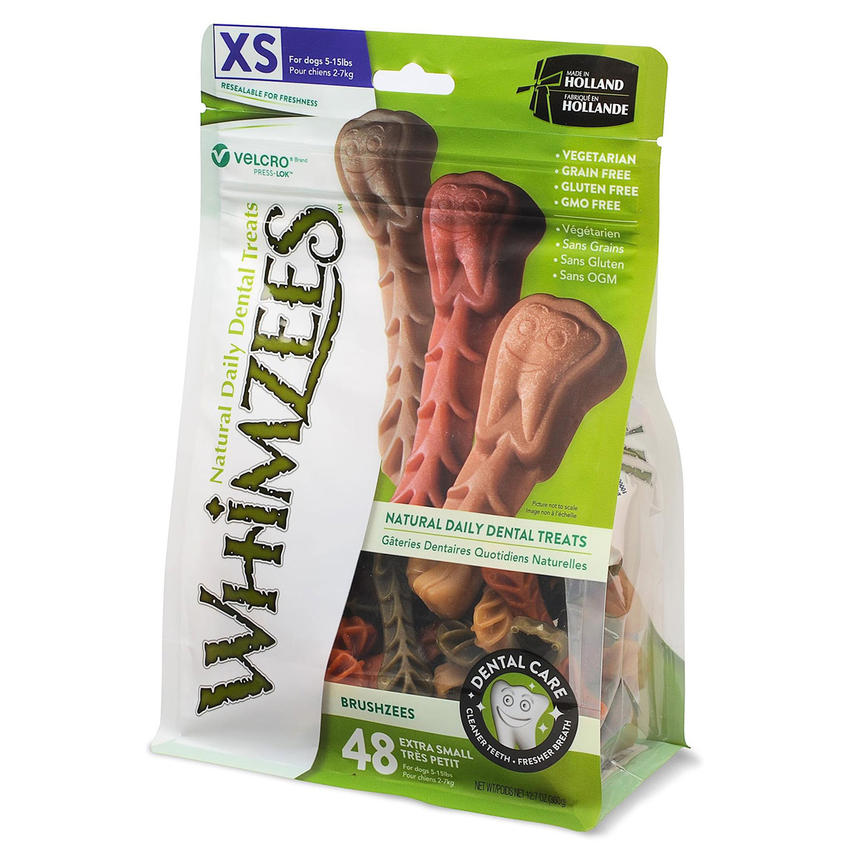 Whimzees Brushzees Premio Dental Vegetariano X-Chico para Perro, 48 Piezas