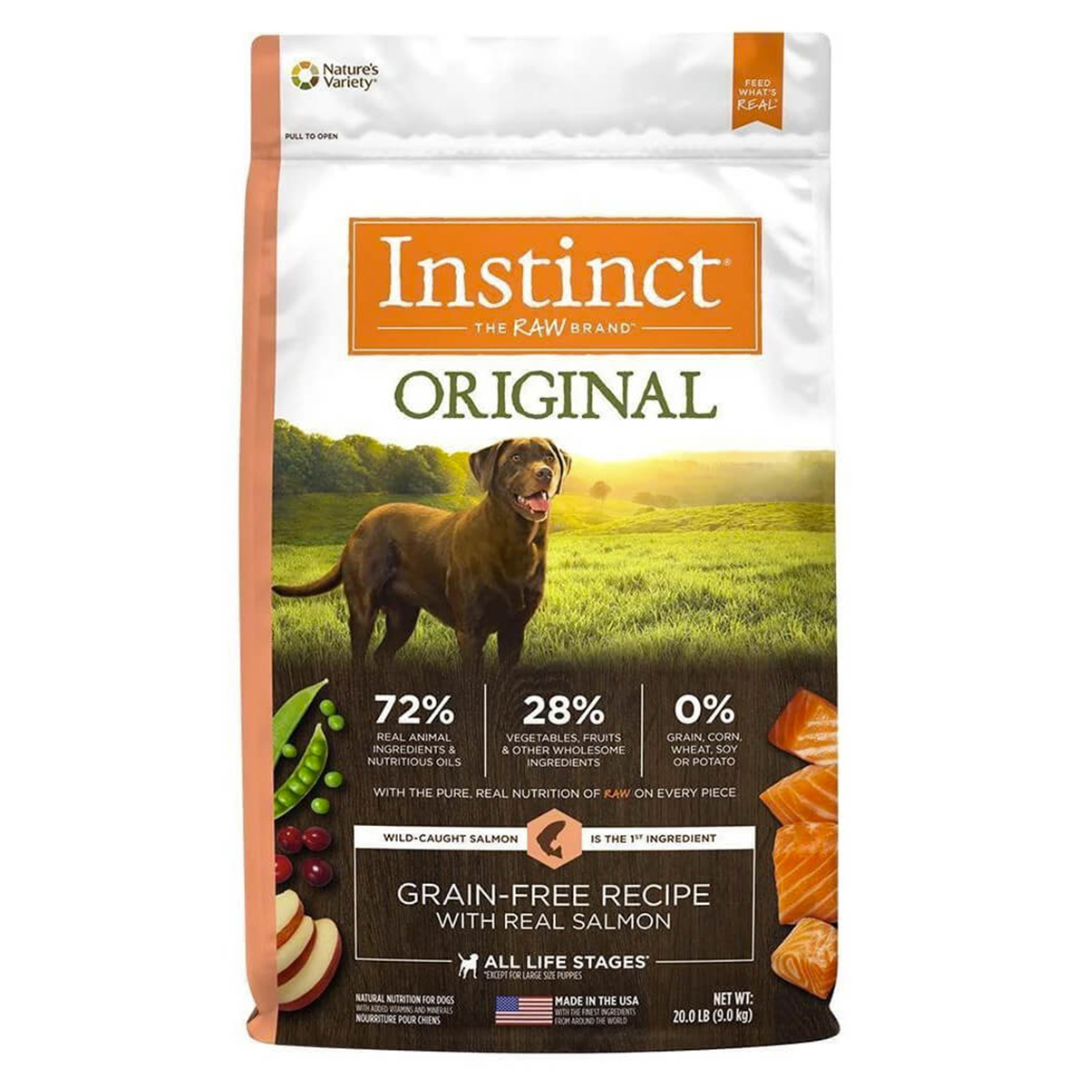 Instinct Original Libre de Granos Alimento Natural para Perro Todas las Edades Receta Salmón, 9 kg