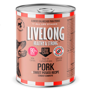 Livelong Healthy & Strong Alimento Natural Húmedo para Perro Todas las Edades Receta Cerdo/Camote, 354 g