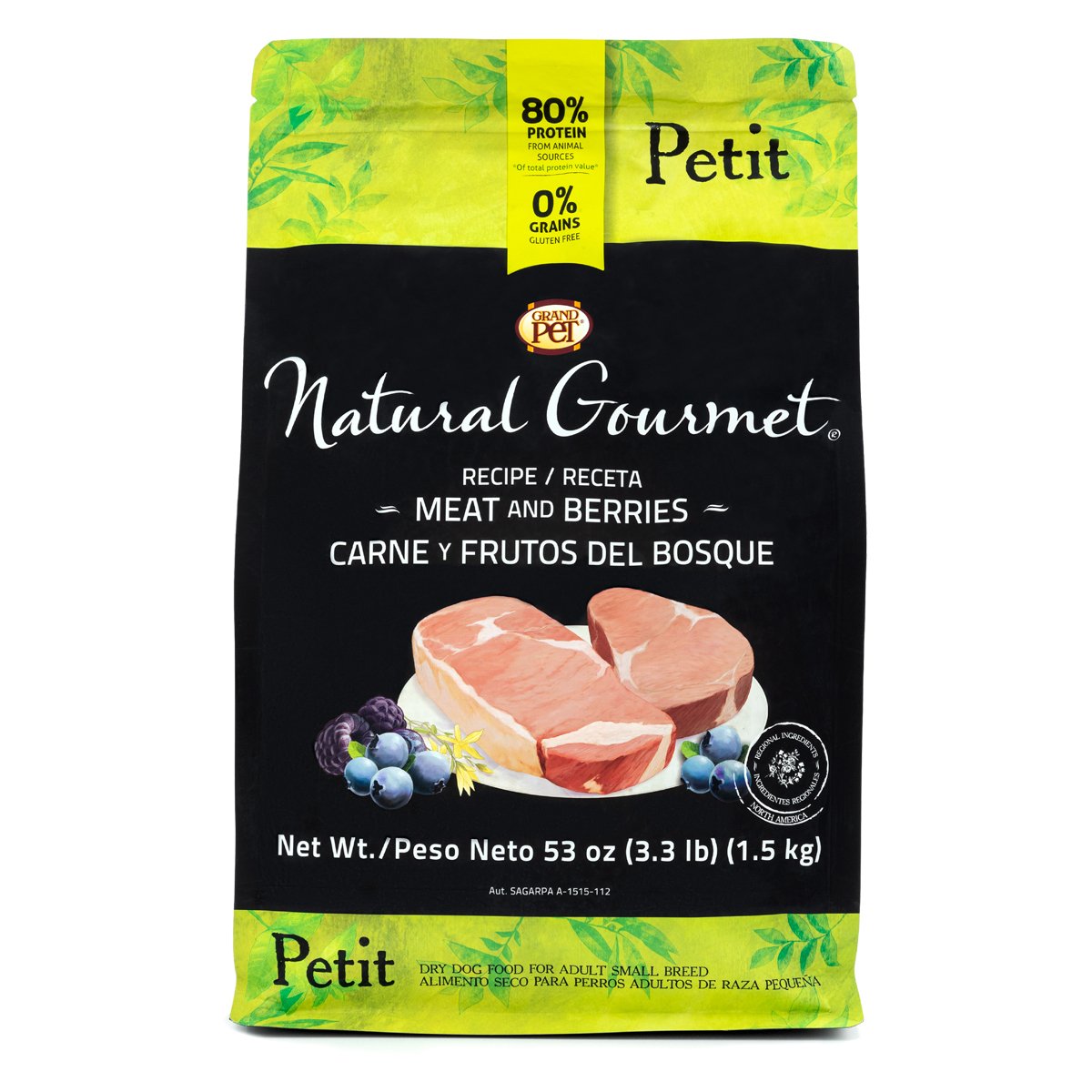 Natural Gourmet Alimento Natural para Perro Adulto Raza Pequeña Receta Carne y Frutos del Bosque, 7.5 kg