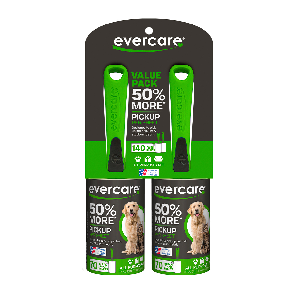 Evercare Paquete de Rodillos Adhesivos Removedores de Pelo de Mascotas para Perro, 2 Piezas