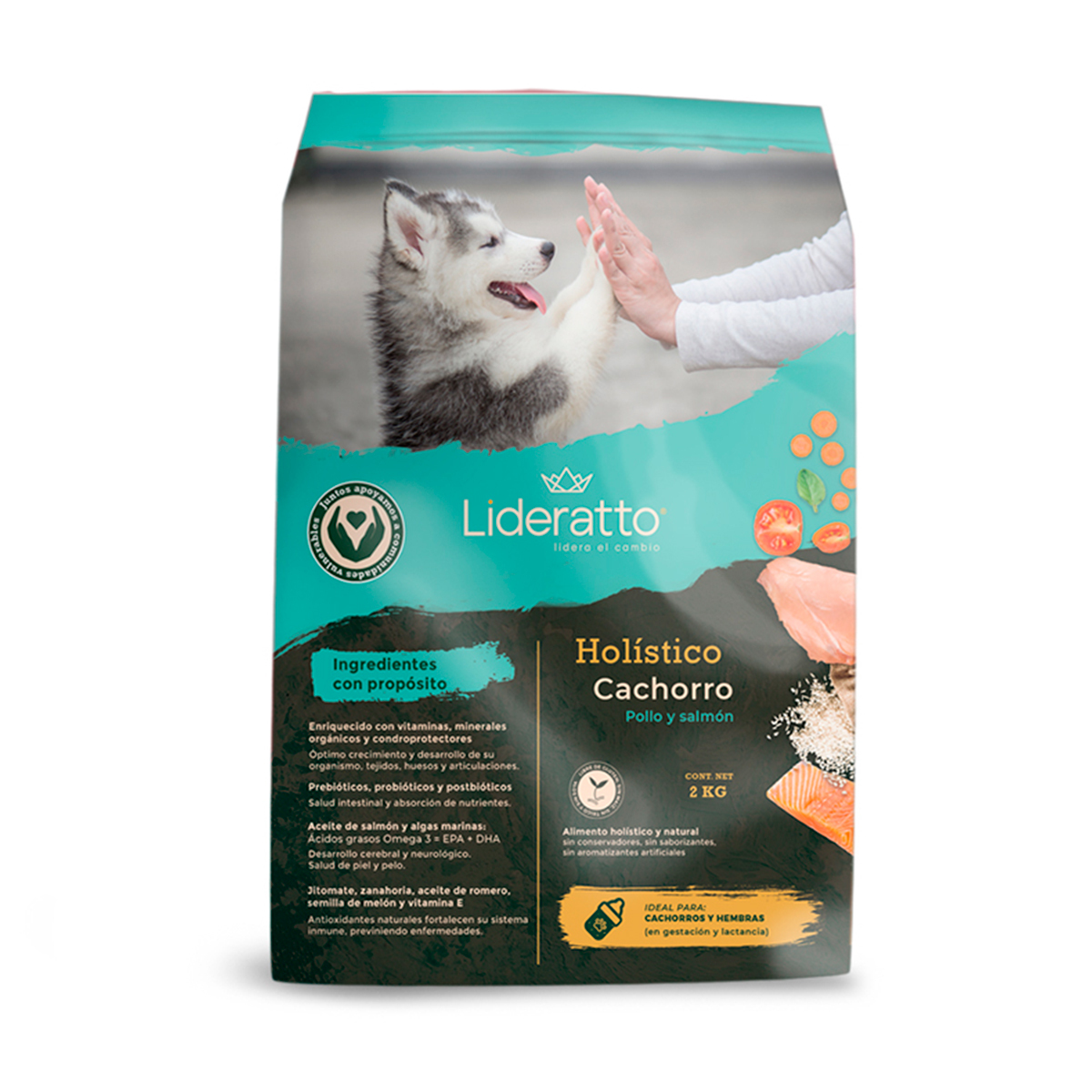 Lideratto Alimento Natural para Cachorro Raza Mediana / Grande Receta Pollo y Salmón, 15 kg
