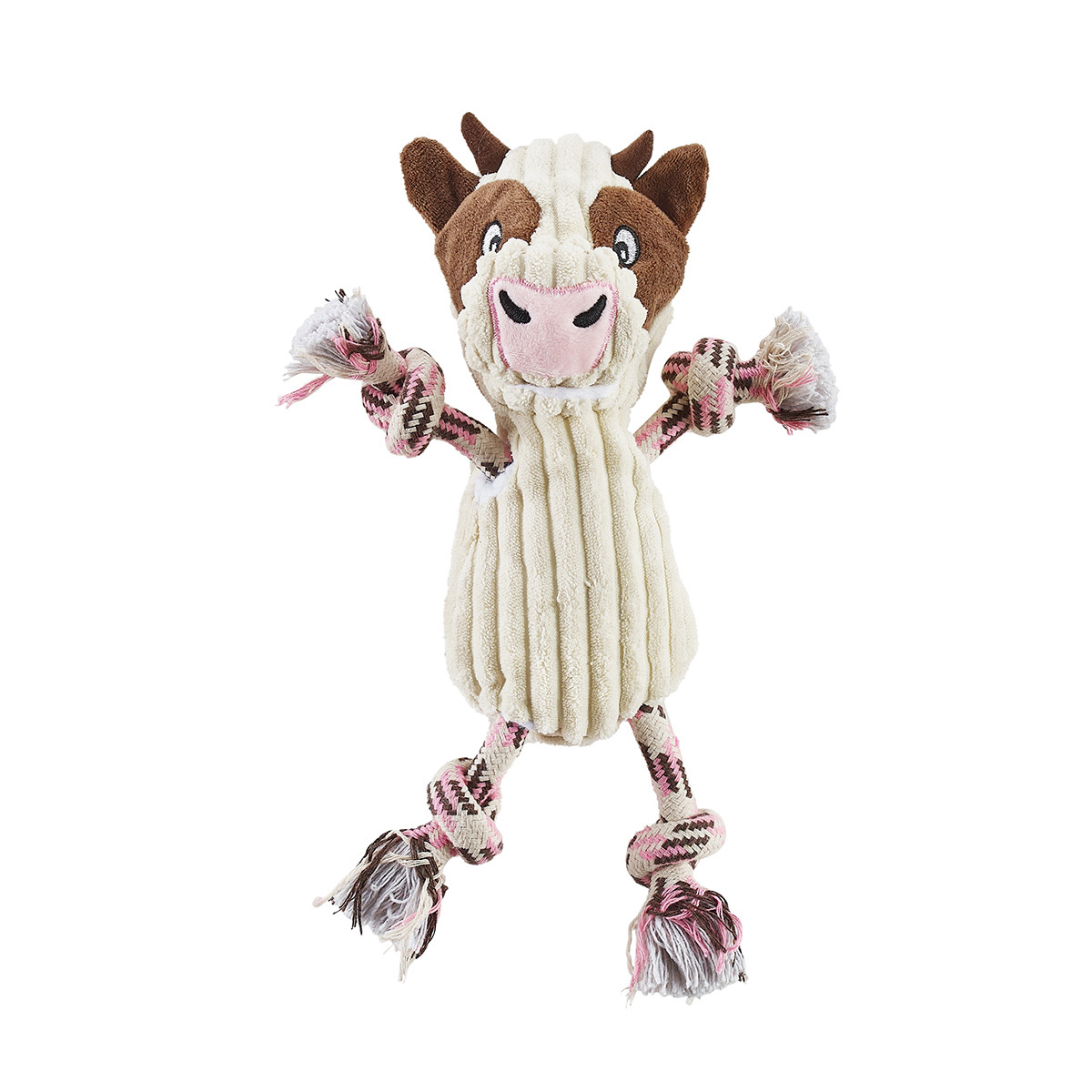 Charming Pets Granja Peluche Vaca con Brazos y Piernas de Cuerda para Perro