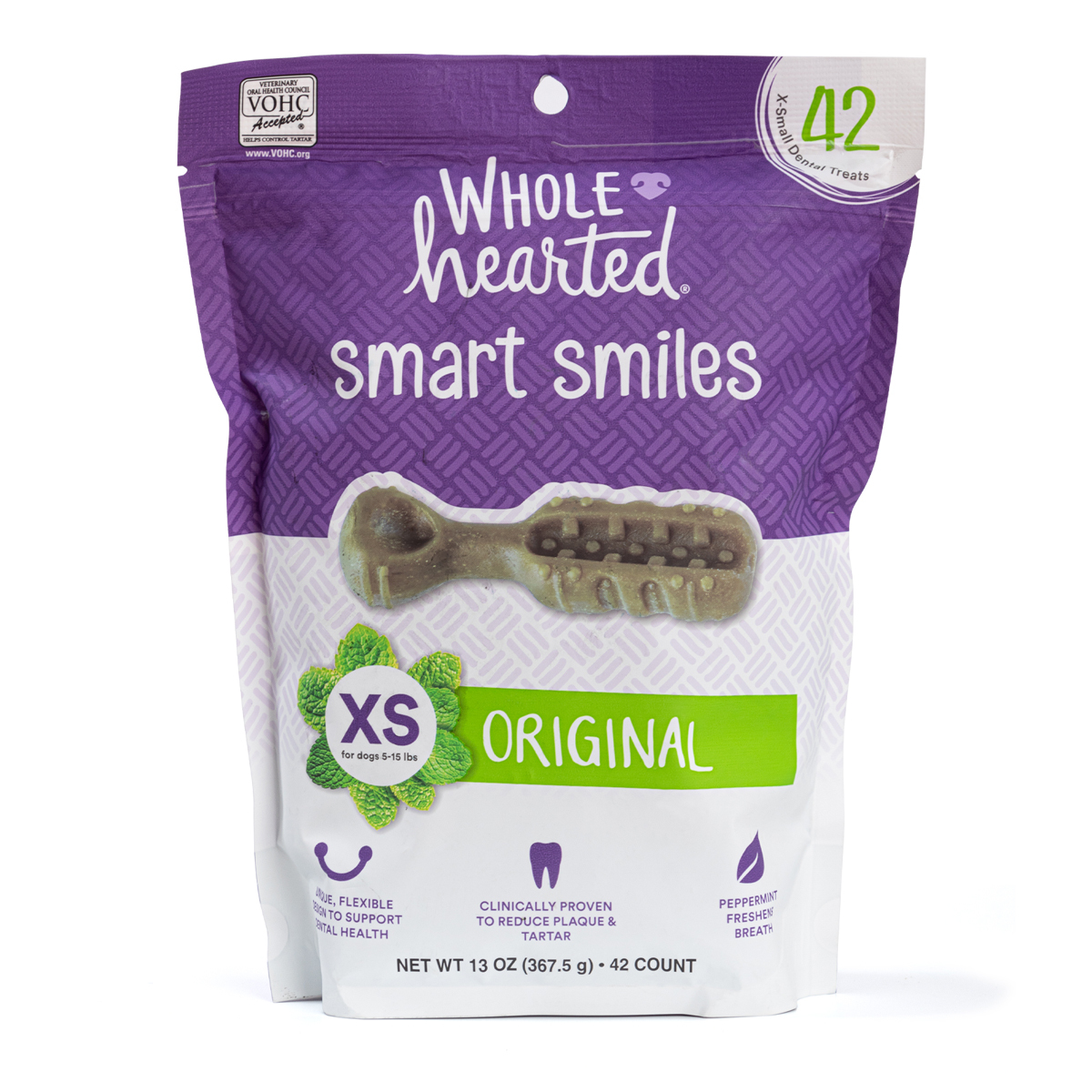 WholeHearted Smart Smiles Premios Dentales Receta Original Tamaño X-Chico para Perro, 42 Piezas