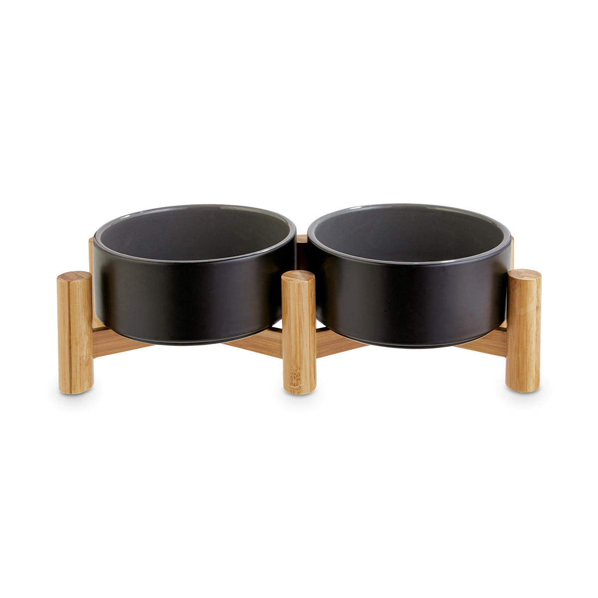 Reddy Comedero Elevado Doble de Cerámica Negro con Base de Bambú para Perro, 3.5 Tazas