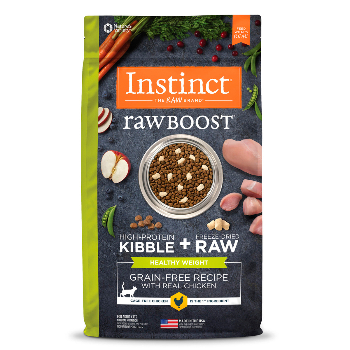 Instinct Raw Boost Alimento Seco Natural Libre de Granos Control de Peso para Gato Adulto Receta Pollo, 4.5 kg
