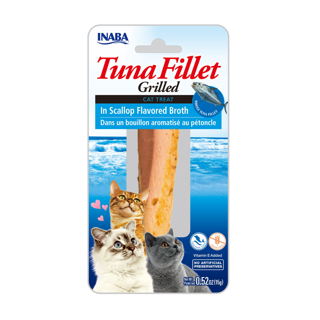 Inaba Premio Filete de Atún a la Parrilla en Caldo de Viera para Gato Todas las Etapas de Vida, 15 g