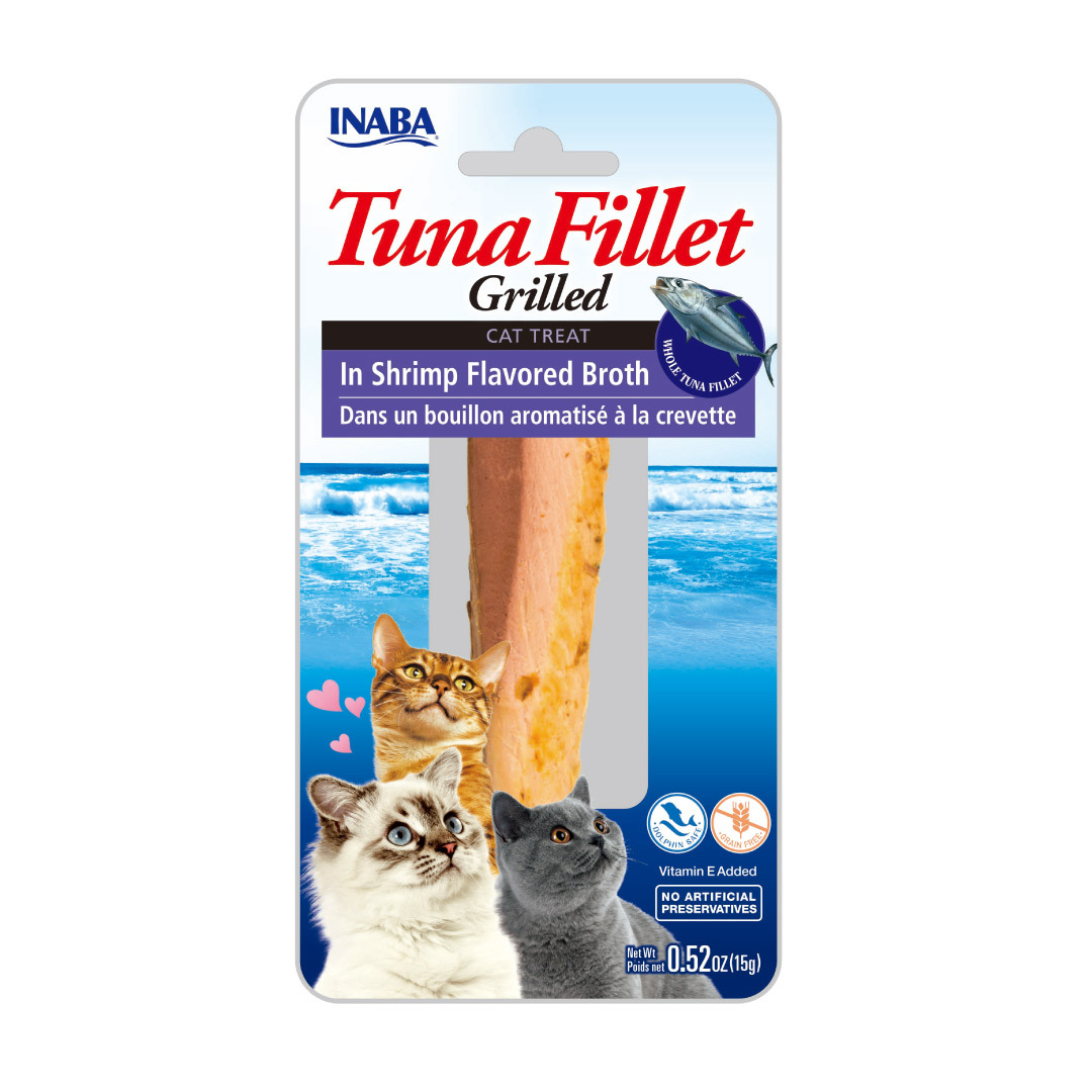 Inaba Premio Filete de Atún a la Parrilla en Caldo de Camarón para Gato Todas las Etapas de Vida, 15 g