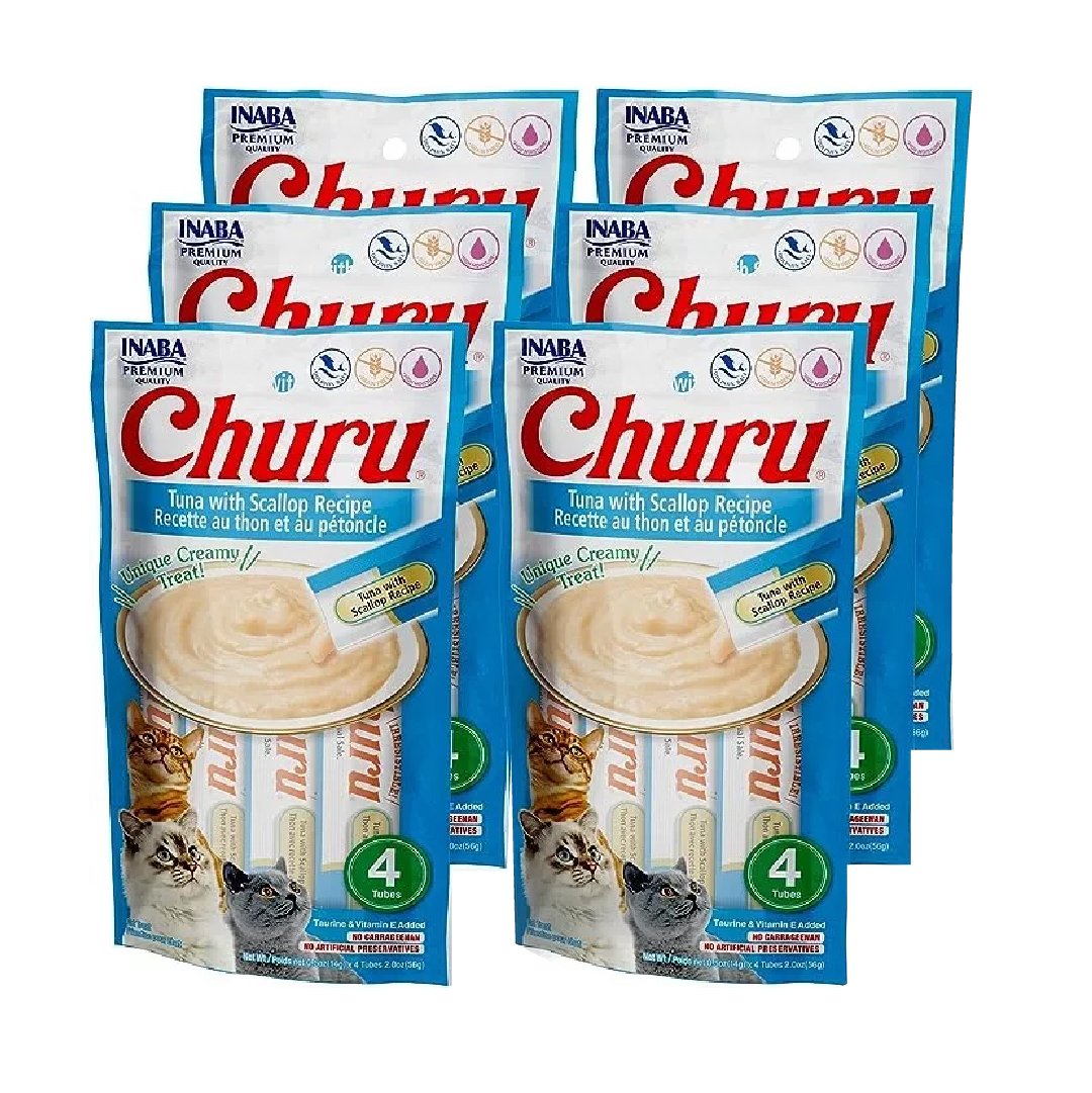 Inaba Churu Premio Cremoso Natural para Gato Todas las Etapas de Vida Variedad Atún y Atún con Viera, 1 Paquete