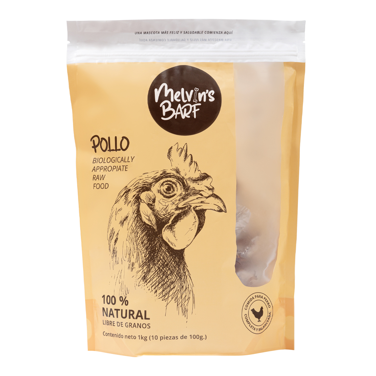 Melvins Barf Alimento Natural Crudo Congelado Receta Pollo para Perro Adulto, 1 kg