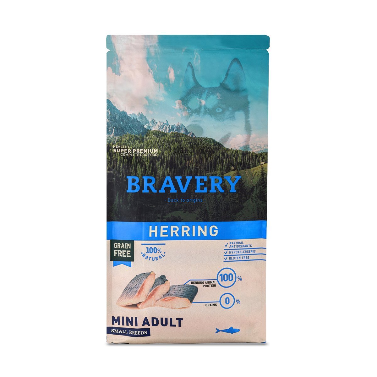 Bravery Alimento Natural Libre de Granos para Perro Adulto Raza Pequeña Receta Arenque, 7 kg