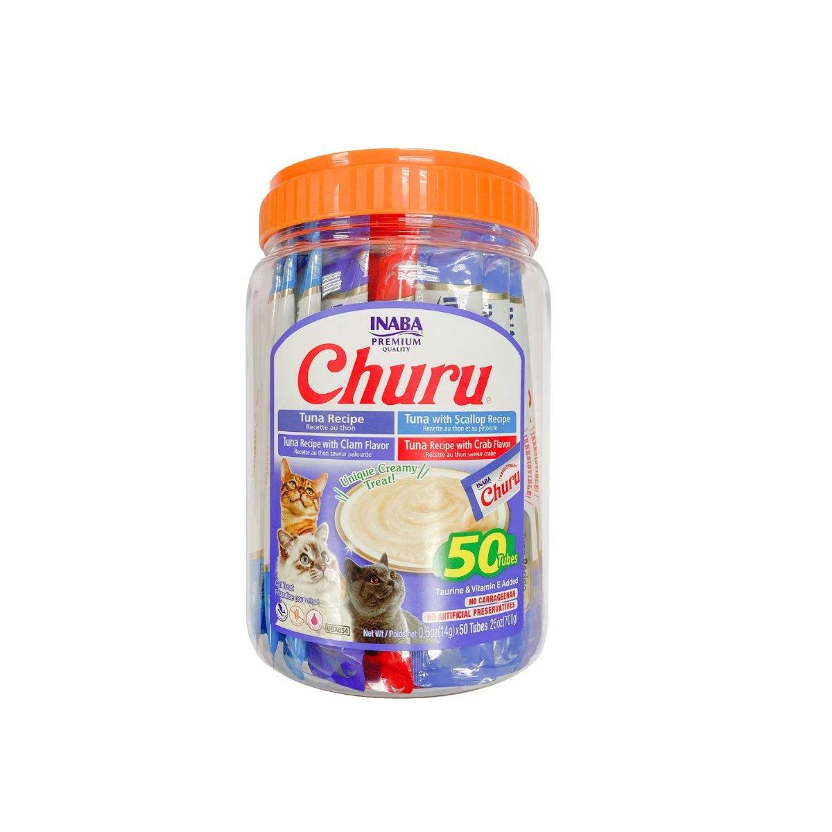 Inaba Churu Bote de Premios Cremosos Naturales para Gato Todas las Etapas de Vida Recetas Varias de Atún, 50 Sticks