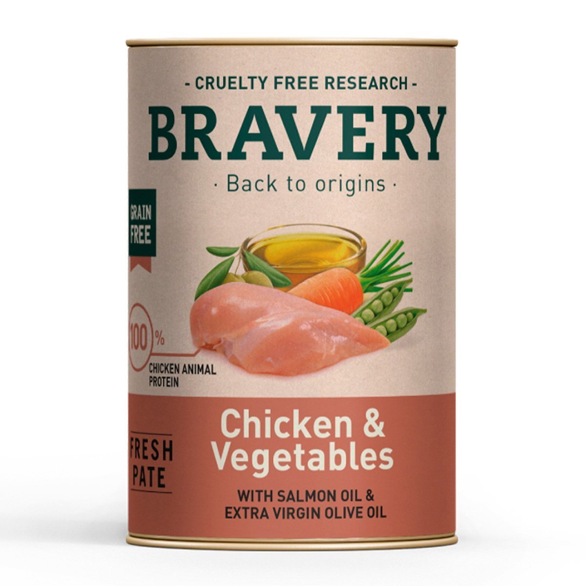 Bravery Alimento Húmedo Natural para Perro Adulto Receta Pollo y Vegetales, 290 g