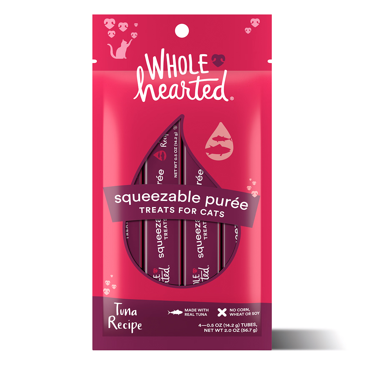 WholeHearted Squeezable Premio Cremoso para Gato Todas las Edades Receta Atún, 56 g