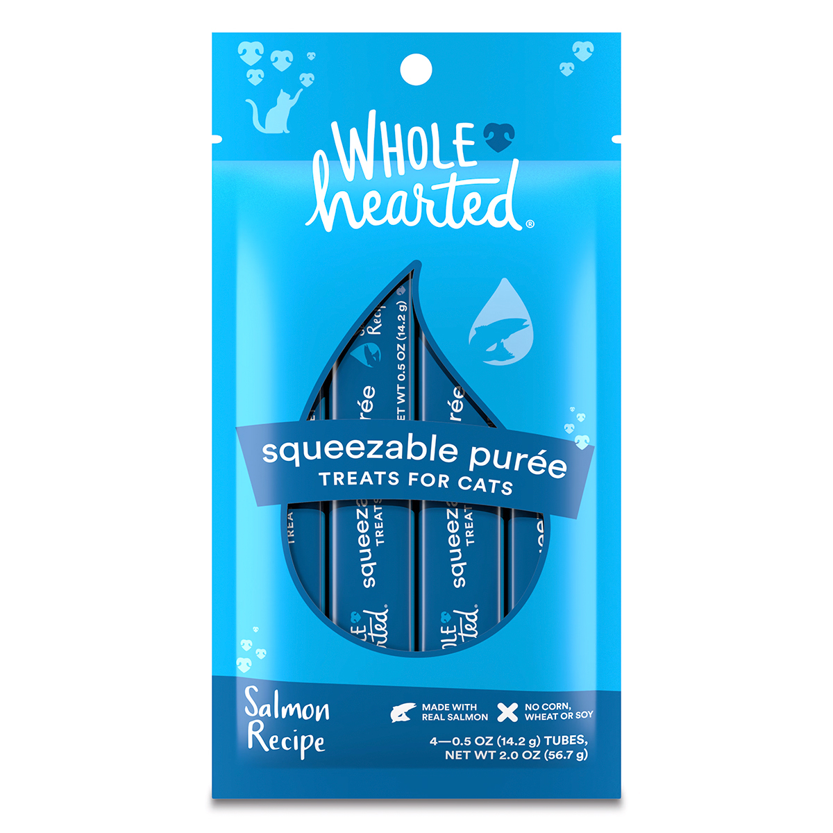 WholeHearted Squeezable Premio Cremoso para Gato Todas las Edades Receta Salmón, 56 g