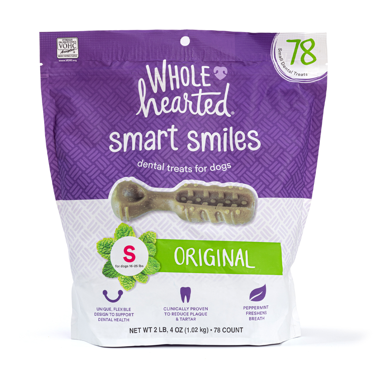 WholeHearted Smart Smiles Premios Dentales para Perro Raza Pequeña Receta Original, 78 Piezas