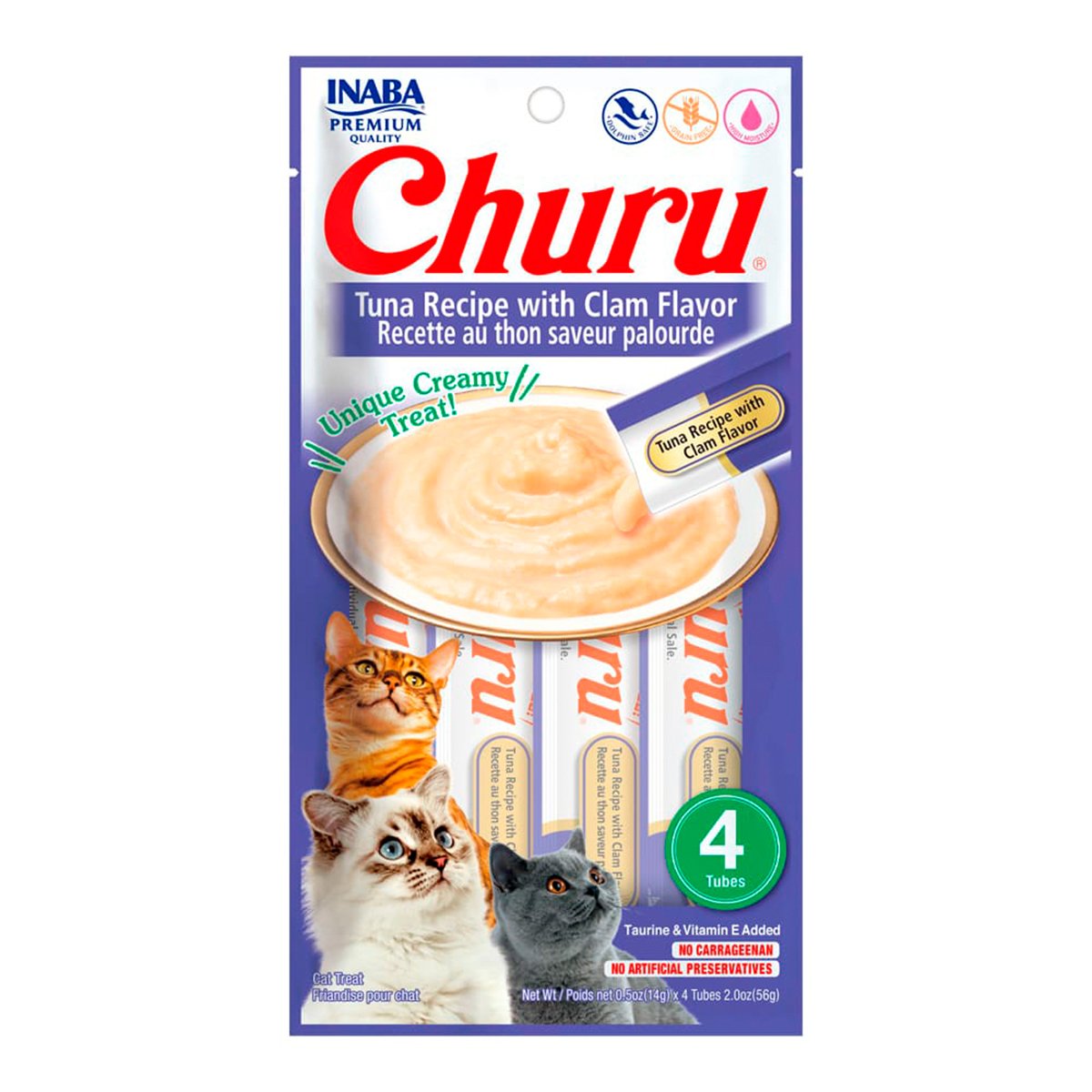 Inaba Churu Premio Cremoso Natural para Gato Todas las Etapas de Vida Receta Atún y Almeja, 1 Paquete