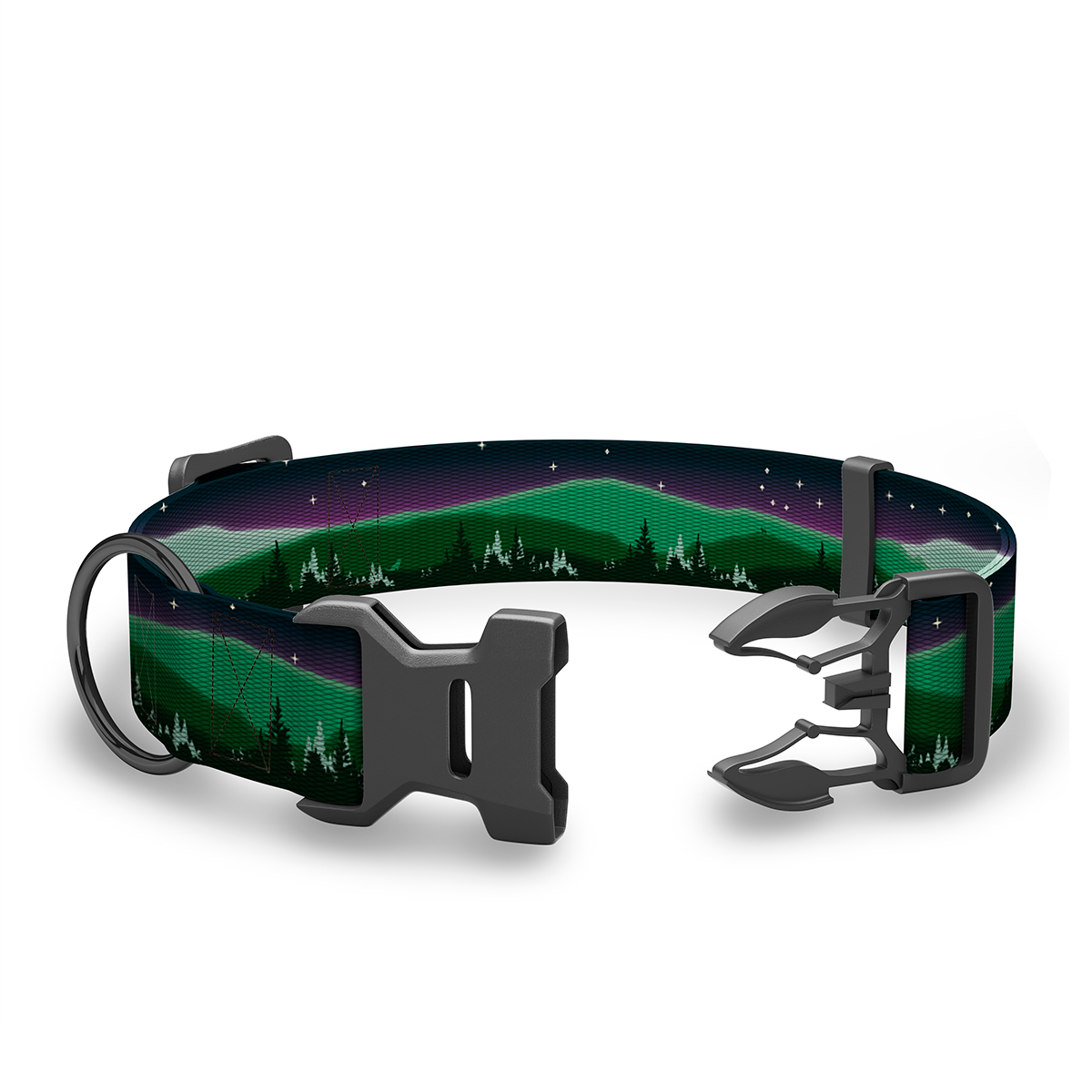 Wingo Outdoors Coosa Collar con Broche Duraflex Diseño Estrellas Sobre el Bosque para Perro, Grande