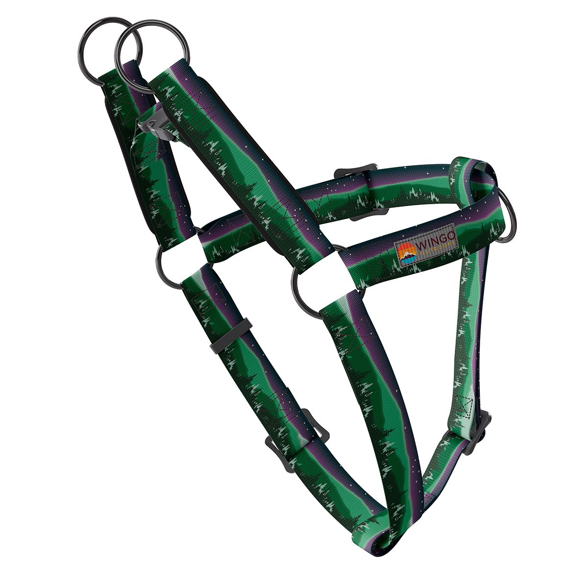 Wingo Outdoors Suzie Arnés Híbrido de Ajuste Americano Diseño Estrellas Sobre el Bosque para Perro, Mediano