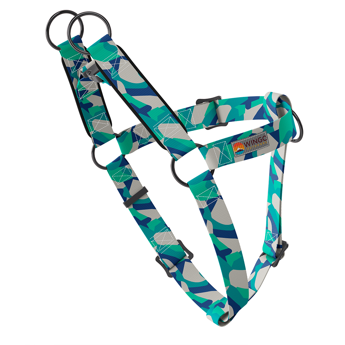 Wingo Outdoors Suzie Arnés Híbrido de Ajuste Americano Diseño Camuflaje Azul para Perro, Mediano
