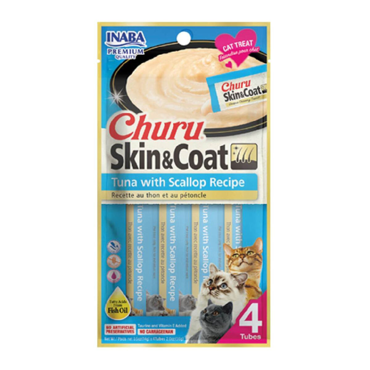 Inaba Churu Premio Cremoso Cuidado Piel y Pelo para Gato Todas las Edades Receta Atún con Escalopa, 1 Paquete