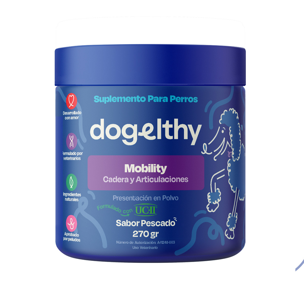 Dogelthy Mobility Suplemento en Polvo para Cuidado Articular para Perro, 270 g