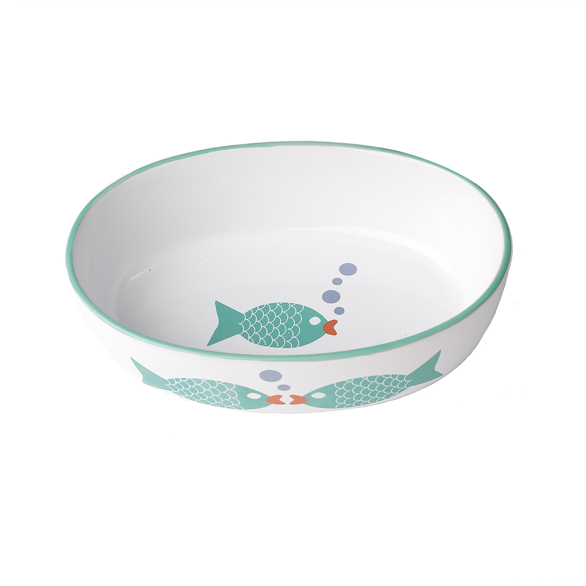 Petrageous Tazón de Cerámica Ovalado Modelo Pez Azul para gato, Chico