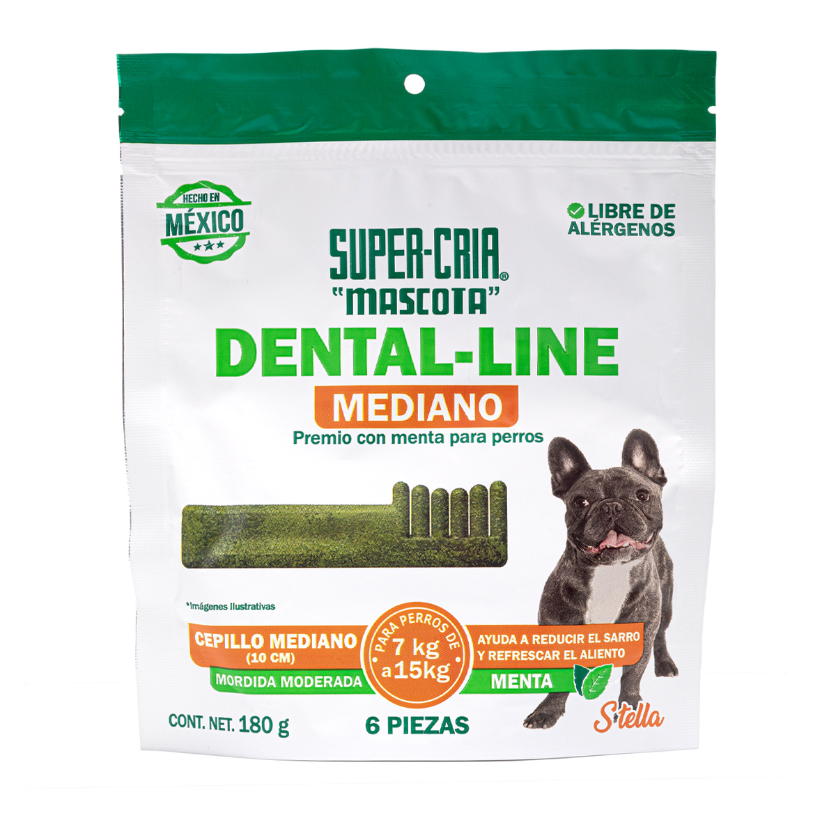 Dental-Line Premios Dentales en Forma de Cepillo de Dientes con Menta para Perro, Mediano