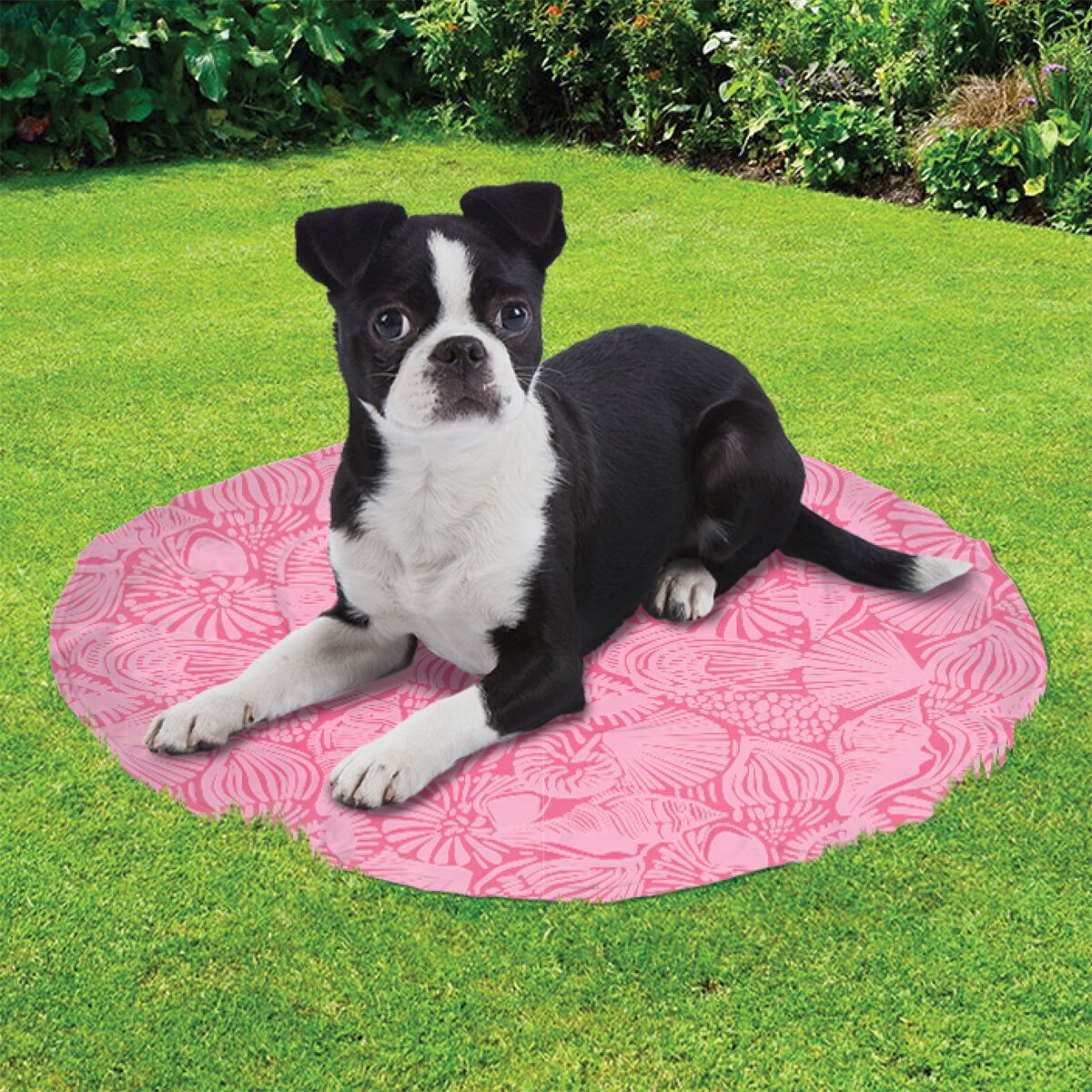 Unique Petz Cooling Tapete Redondo con Gel Diseño Playa Rosa para Perro, Chico