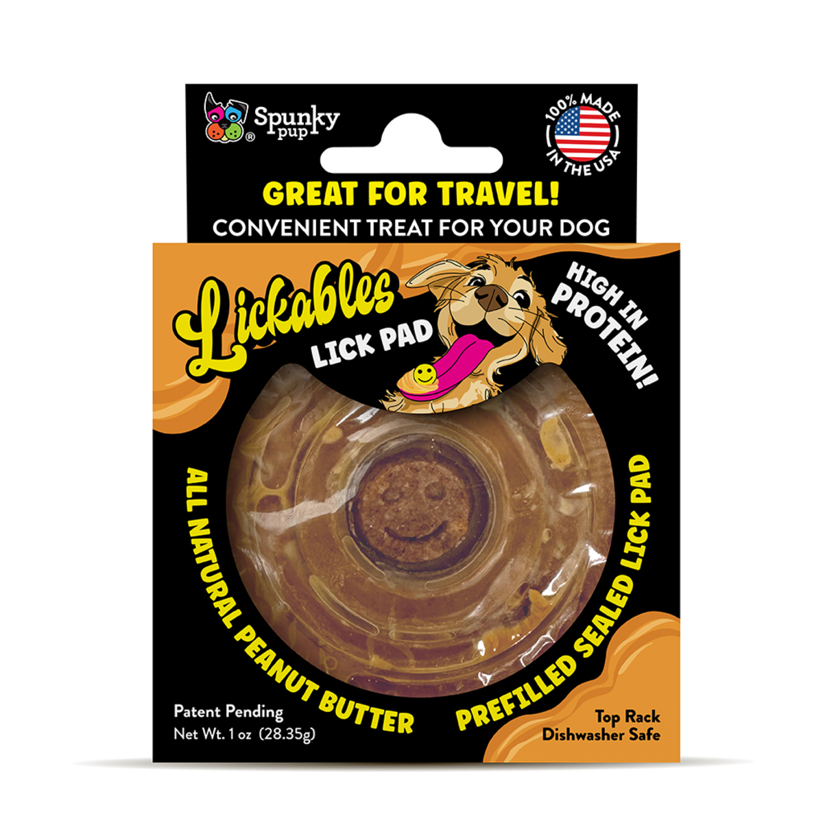 Spunky Pup Lickables Licking Mat Prerrellenado con Crema de Cacahuate para Perro, Chico