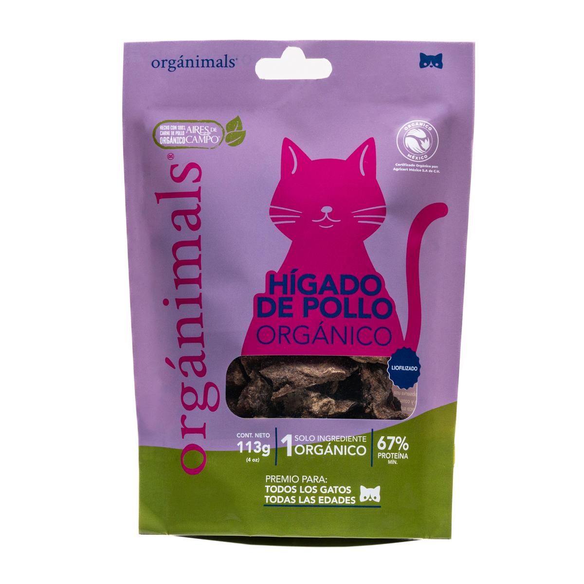 Orgánimals Masticable de Hígado de Pollo Orgánico para Gato Todas las Etapas de Vida, 113 g