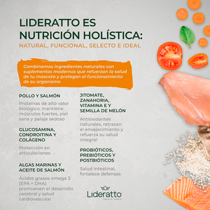 Lideratto Alimento Natural Holístico para Perro Senior Raza Mediana/Grande Receta Pollo y Salmón, 15 kg