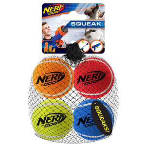 Nerf Dog Paquete 4 Pelotas de Tenis con Sonido para Perro, Mediano
