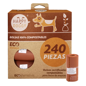 Happy Doggy Bolsas Biodegradables Compostables para Desechos de Mascotas, 240 Piezas