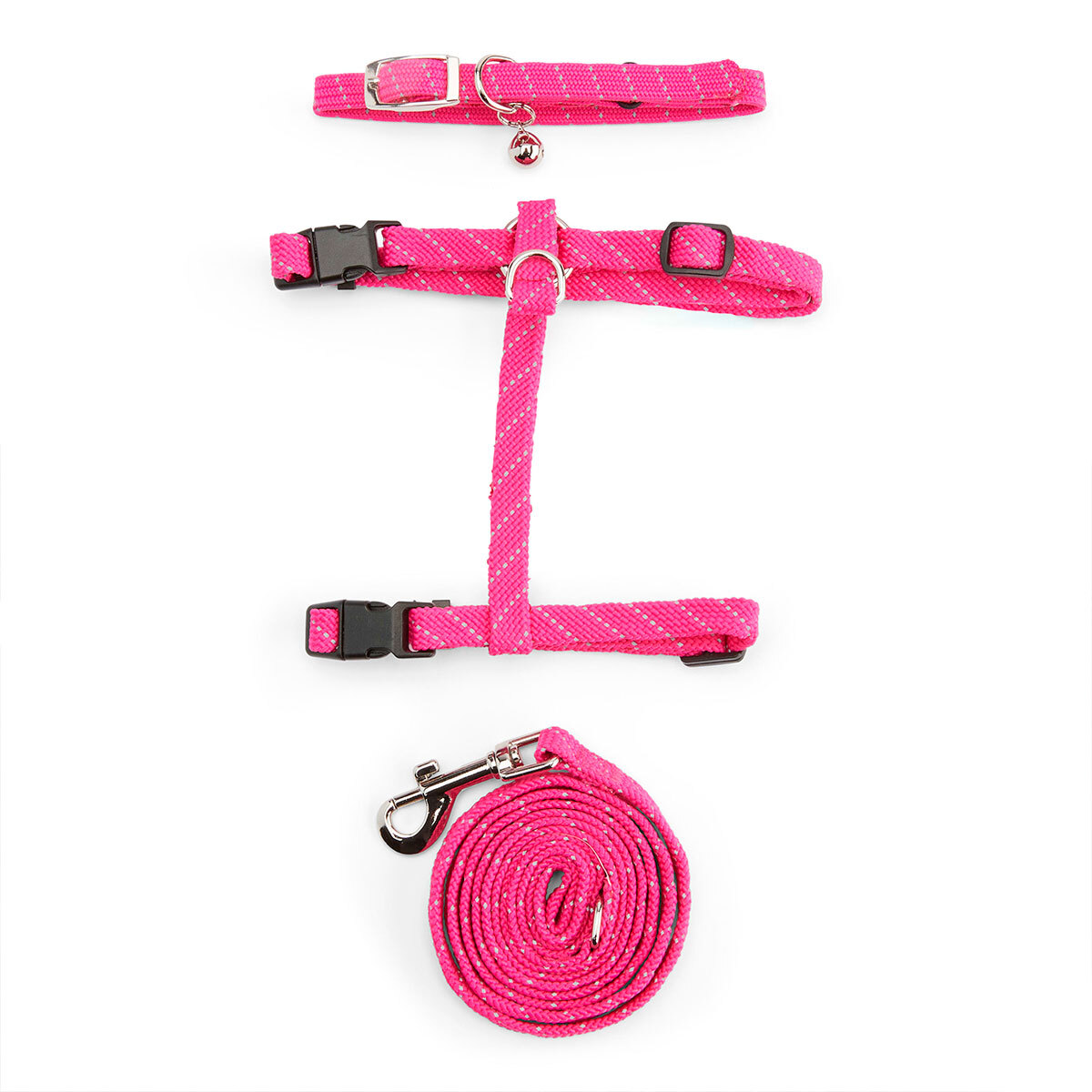 Youly Set Collar Arnés y Correa Reflectante para Gato, Rosa