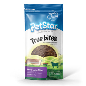 PetStar True Bites Premios Deshidratados Chips de Pulmón de Res para Perro, 40 g