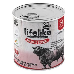Lifelike Mama's Recipe Alimento Húmedo para Perro Adulto Todas las Razas Receta Arroz y Verduras con Carne de Res, 370 g