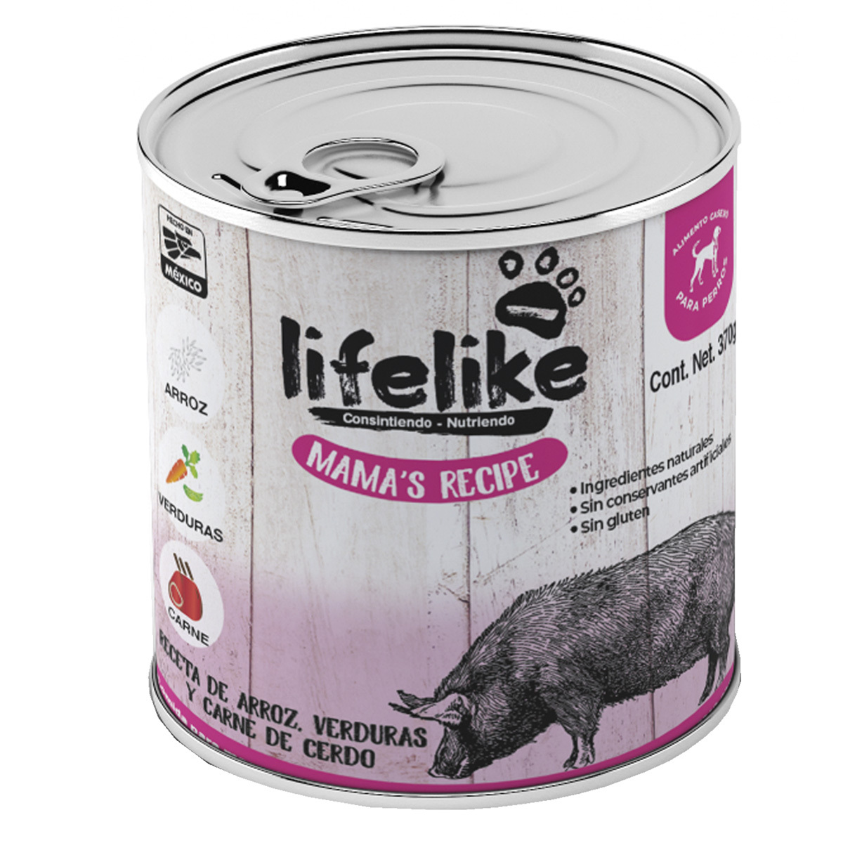 Lifelike Mama's Recipe Alimento Húmedo para Perro Adulto Todas las Razas Receta Arroz y Verduras con Carne de Cerdo, 370 g