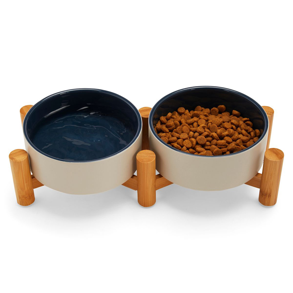 Reddy Comedero Elevado Doble de Cerámica Gris/Azul con Base de Bambú para Perro, 709 ml