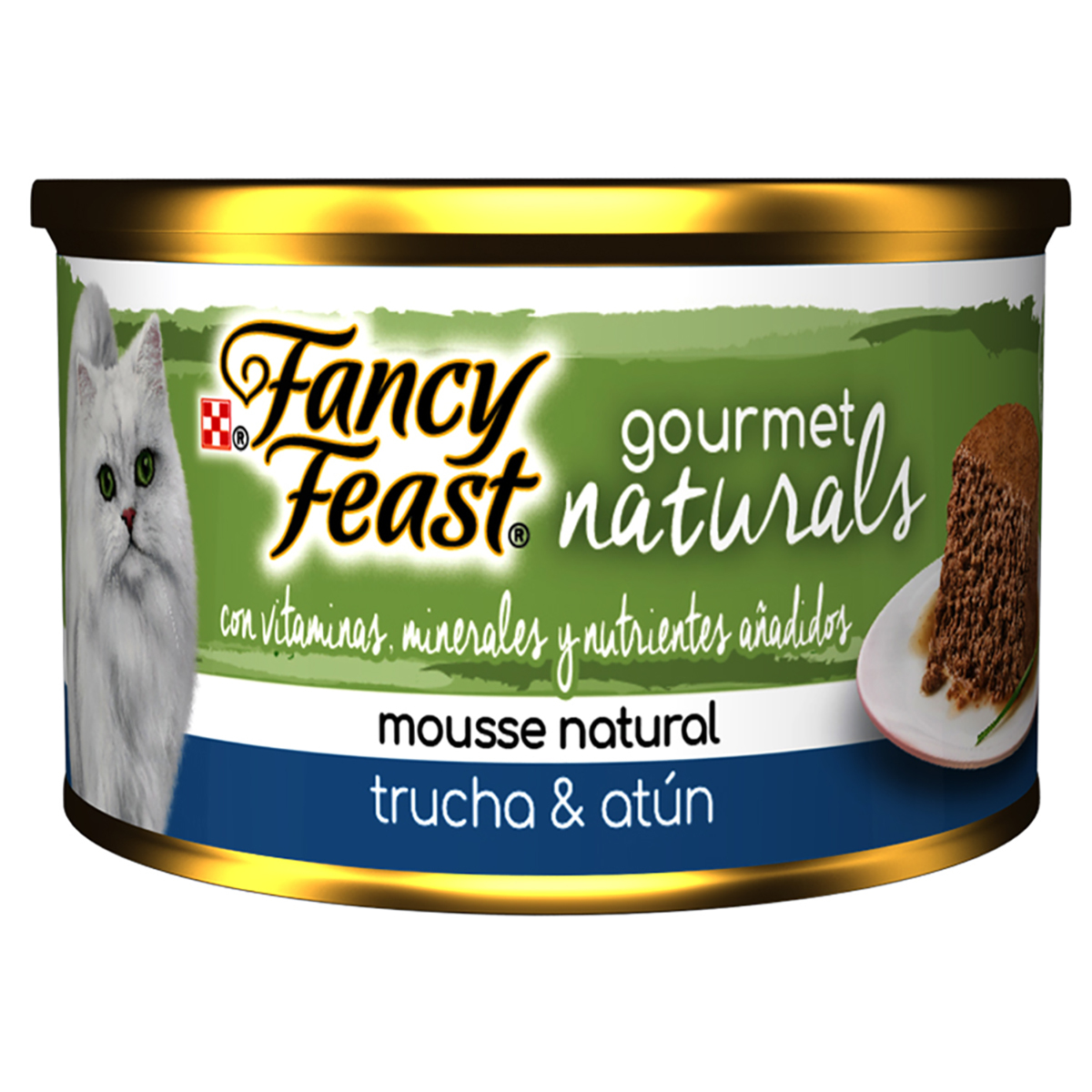 Fancy Feast Gourmet Naturals Alimento Húmedo Tipo Mousse para Gato Adulto Receta Trucha y Atún, 85 g