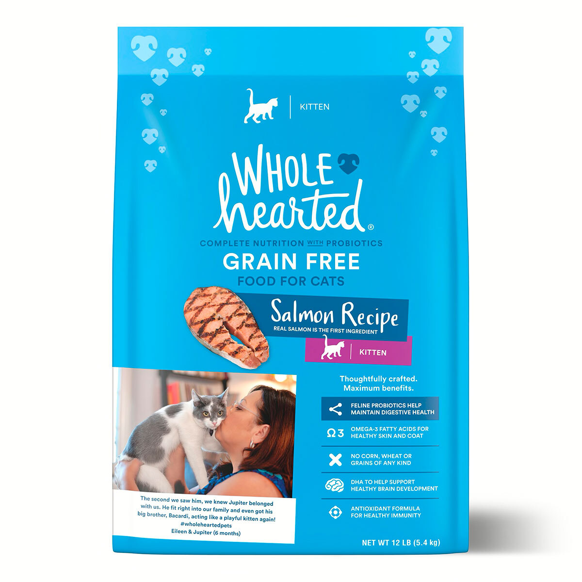 WholeHearted Libre de Granos Alimento Natural para Gatito Receta Salmón, 5.4 kg