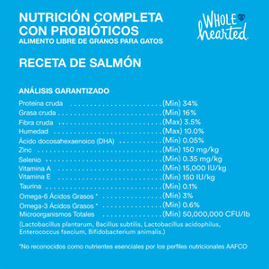 WholeHearted Libre de Granos Alimento Natural para Gatito Receta Salmón, 2.2 kg