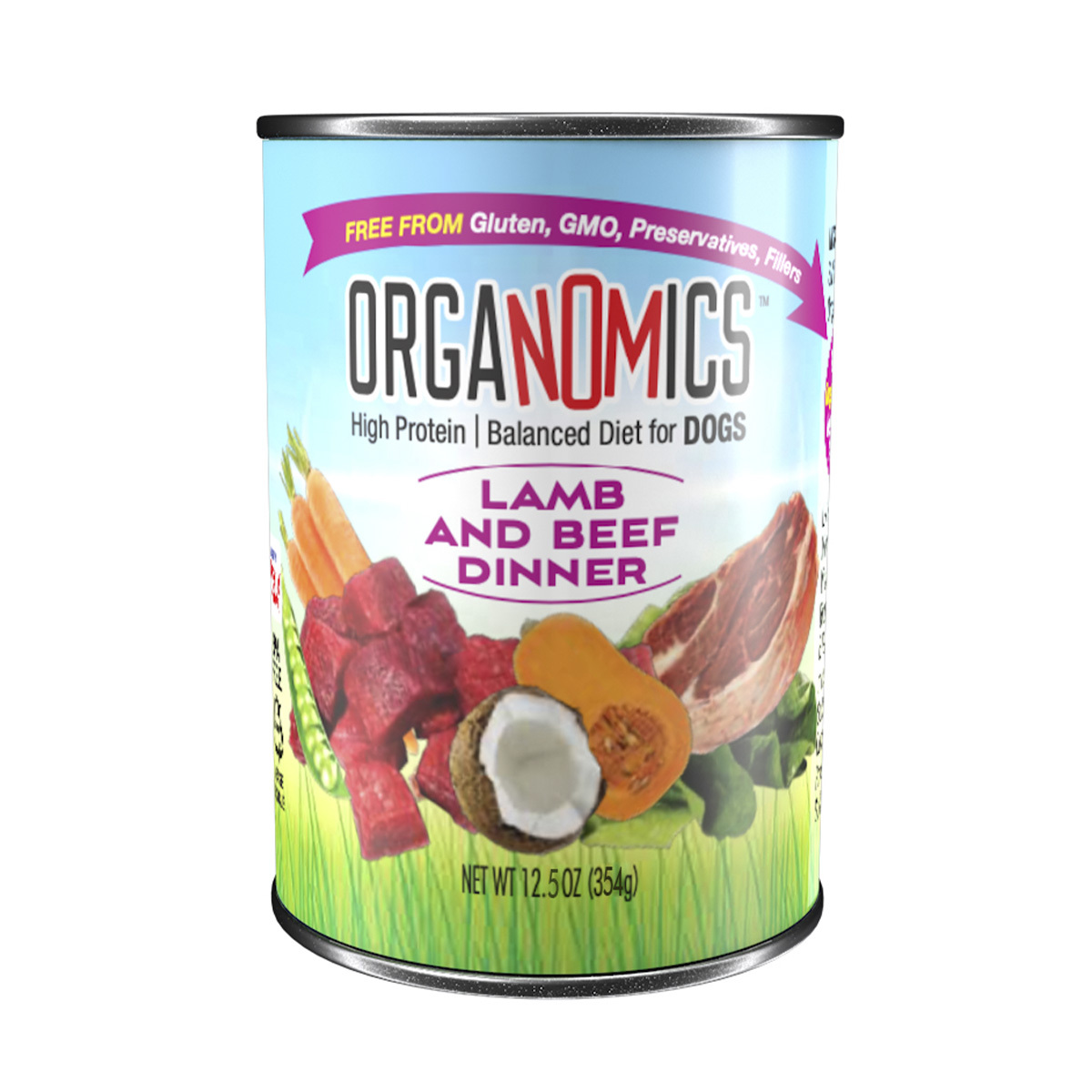 OrgaNOMics Alimento Húmedo con Ingredientes Orgánicos para Perro Adulto Receta Cordero y Res, 354 g