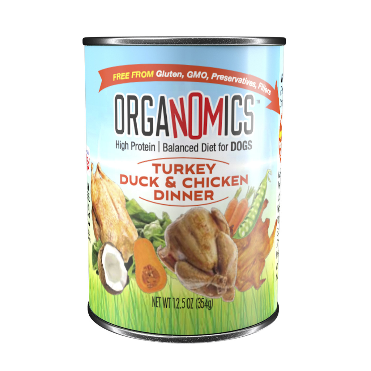OrgaNOMics Alimento Húmedo con Ingredientes Orgánicos para Perro Adulto Receta Pavo, Pato y Pollo, 354 g