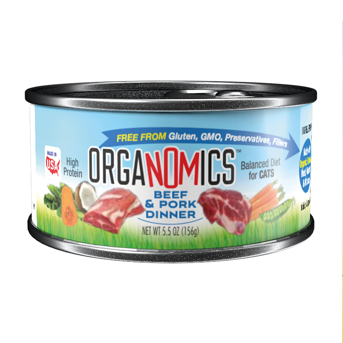 OrgaNOMics Alimento Húmedo con Ingredientes Orgánicos para Gato Adulto Receta Res y Cerdo, 156 g