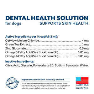 Tropiclean Formula Veterinaria Solución de Salud Dental + Cuidado Piel & Pelo para Perro Adulto, 473 ml