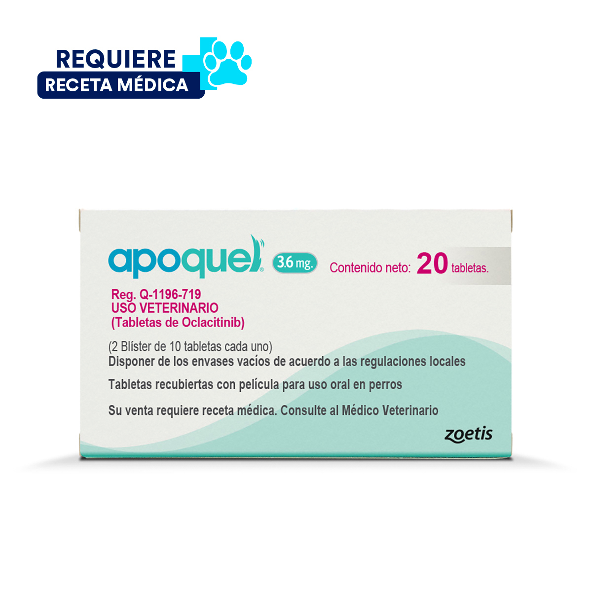 Zoetis Apoquel Antiprurítico de 3.6 mg para Perro, 20 Tabletas