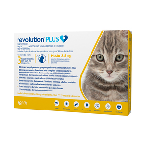Zoetis Revolution Plus Pipeta Desparasitante Externa e Interna para Gato de Hasta 2.5 kg, 3 Pipetas